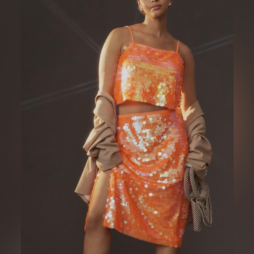 Anthropologie Orange Sequin Set